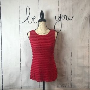 ETCETERA Red Ruffled Sleeveless Top Blouse Small